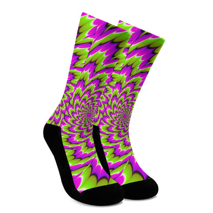 Green Explosion Moving Optical Illusion Crew Socks
