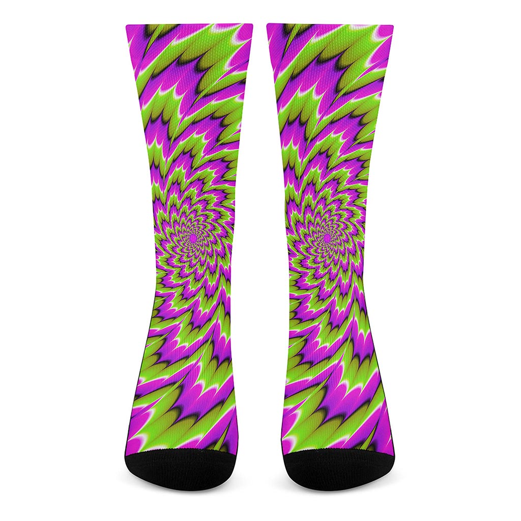 Green Explosion Moving Optical Illusion Crew Socks