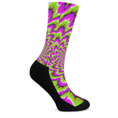 Green Explosion Moving Optical Illusion Crew Socks