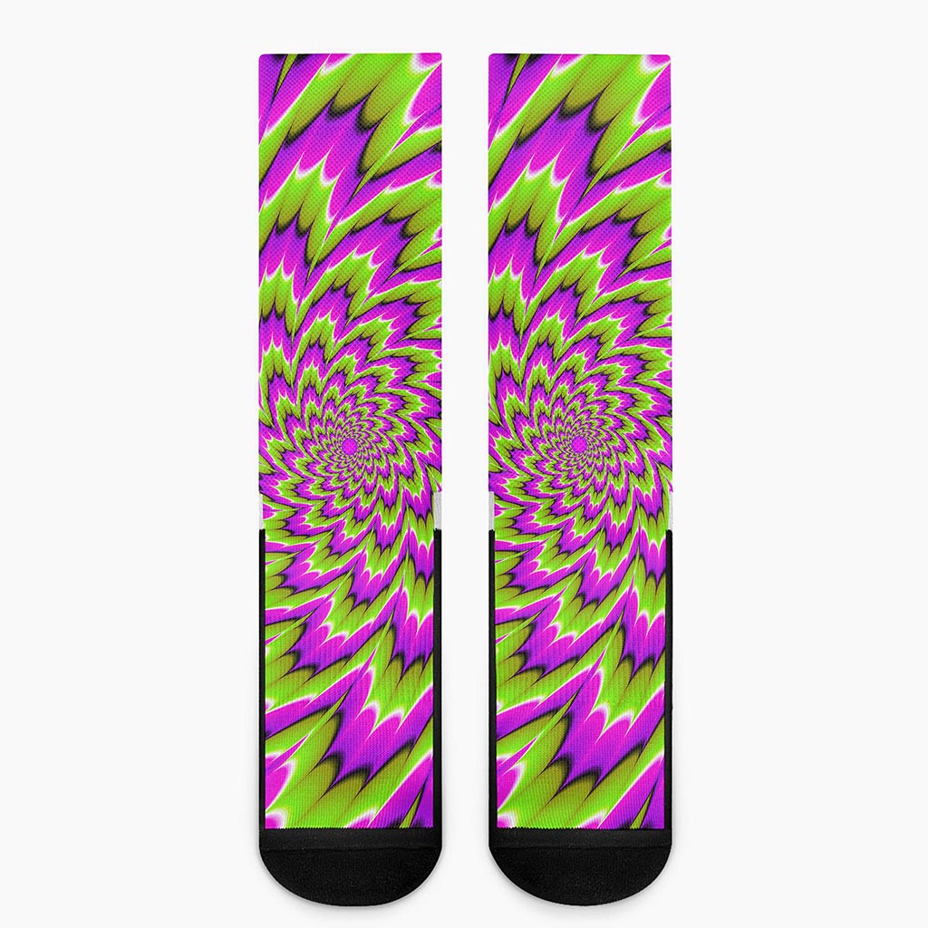 Green Explosion Moving Optical Illusion Crew Socks