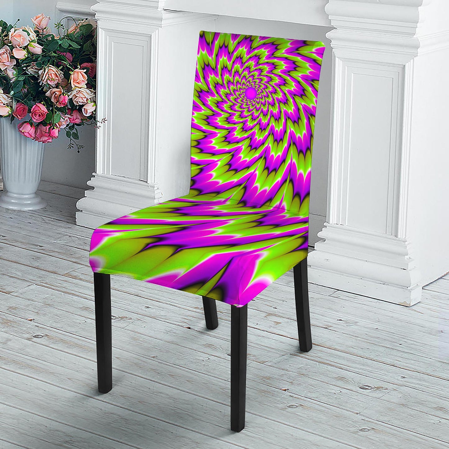 Green Explosion Moving Optical Illusion Dining Chair Slipcover