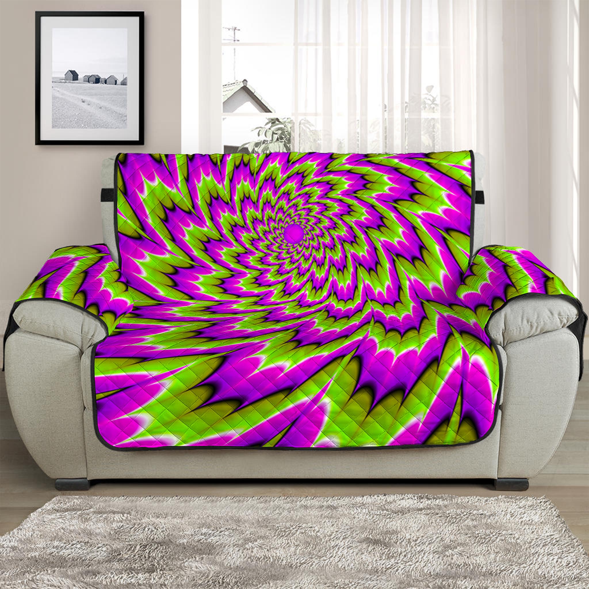 Green Explosion Moving Optical Illusion Half Sofa Protector