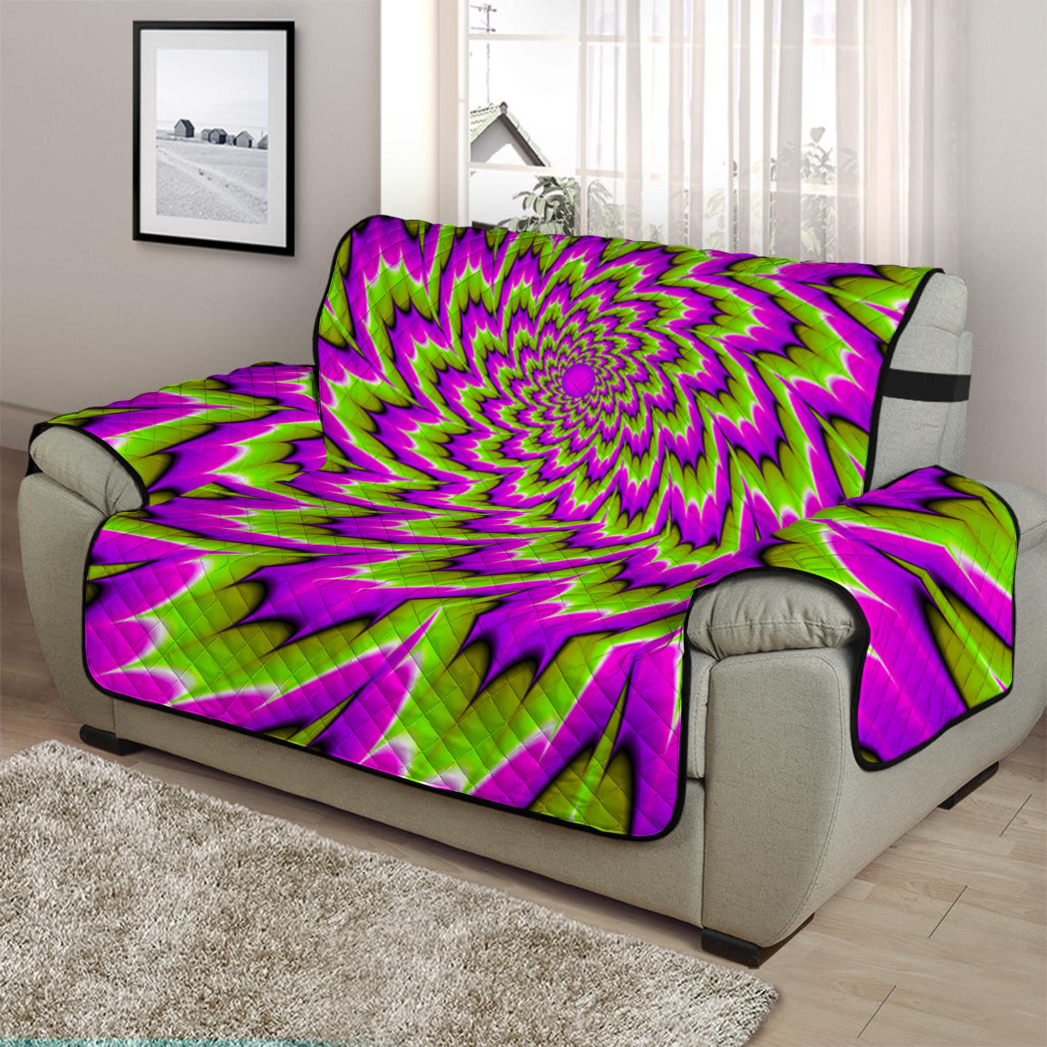 Green Explosion Moving Optical Illusion Half Sofa Protector