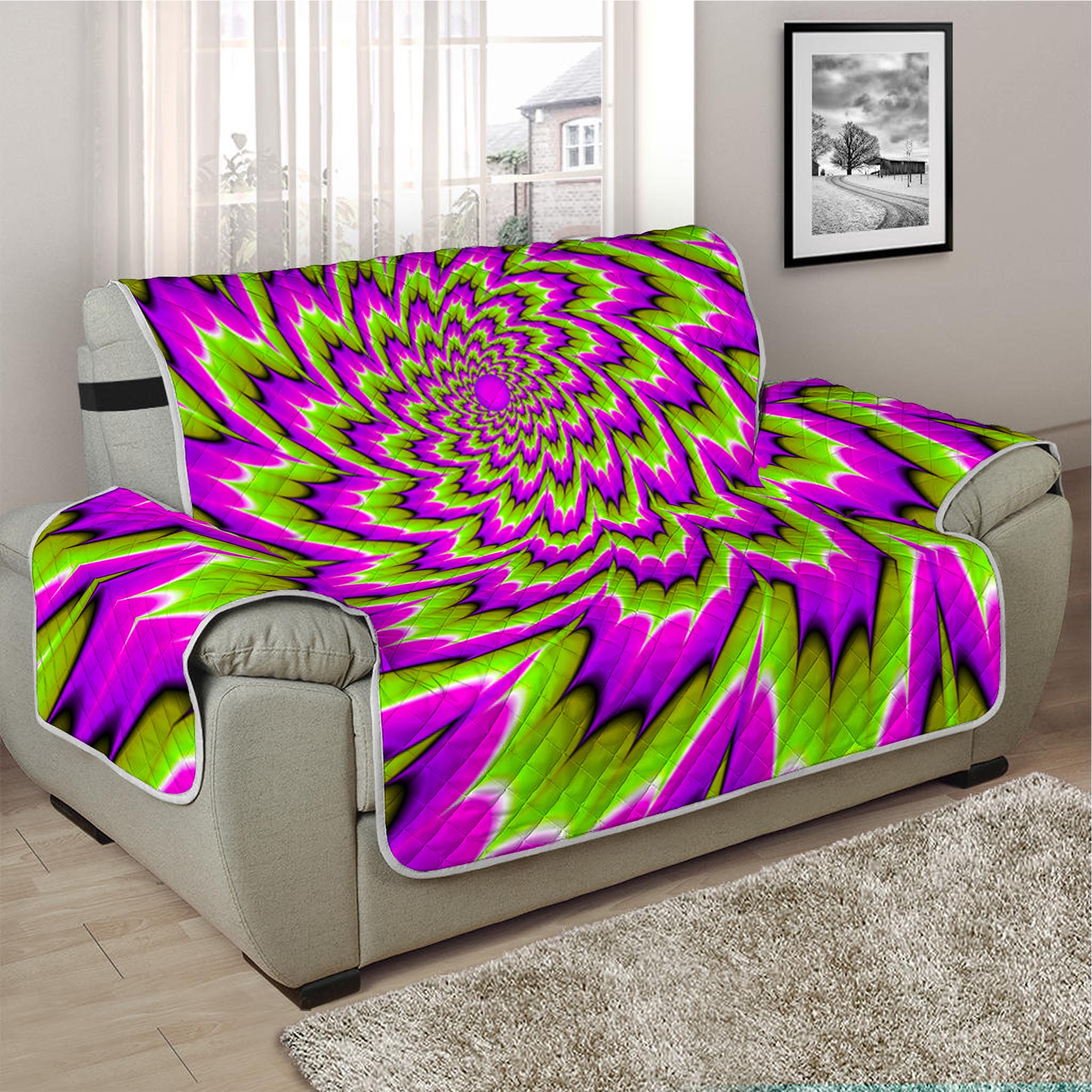 Green Explosion Moving Optical Illusion Half Sofa Protector