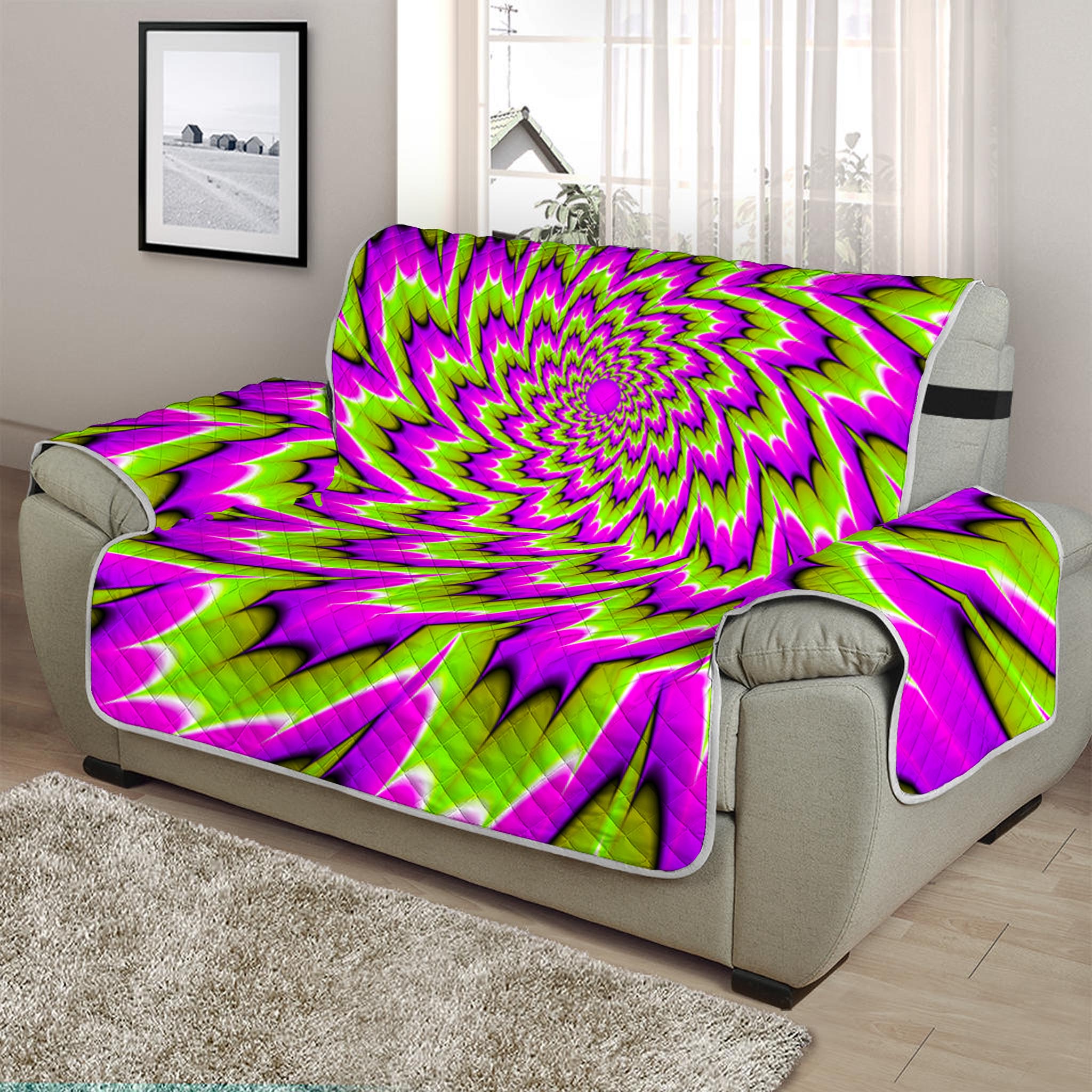 Green Explosion Moving Optical Illusion Half Sofa Protector