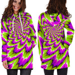 Green Explosion Moving Optical Illusion Hoodie Dress GearFrost