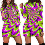 Green Explosion Moving Optical Illusion Hoodie Dress GearFrost