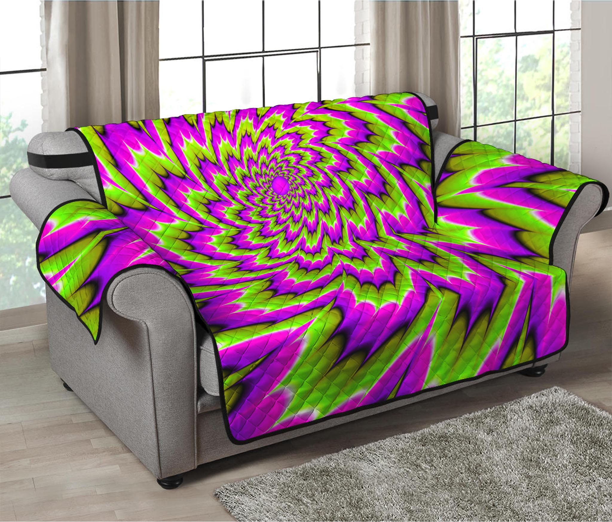 Green Explosion Moving Optical Illusion Loveseat Protector