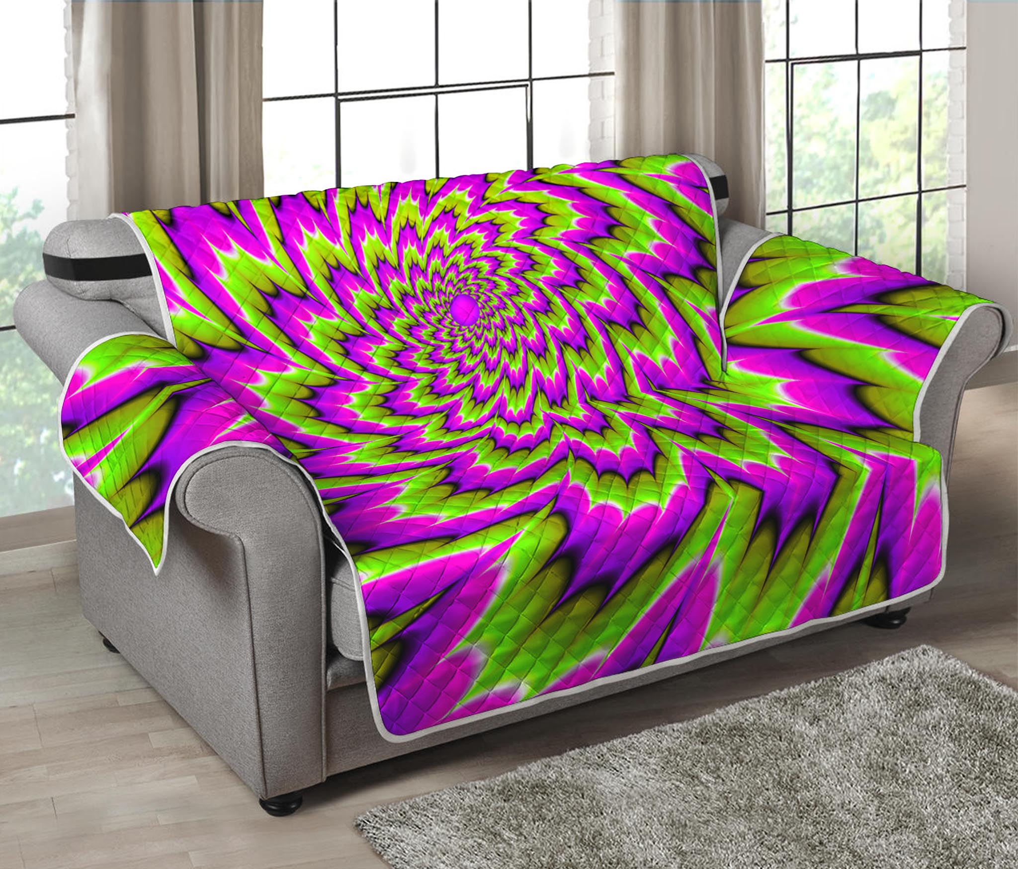 Green Explosion Moving Optical Illusion Loveseat Protector