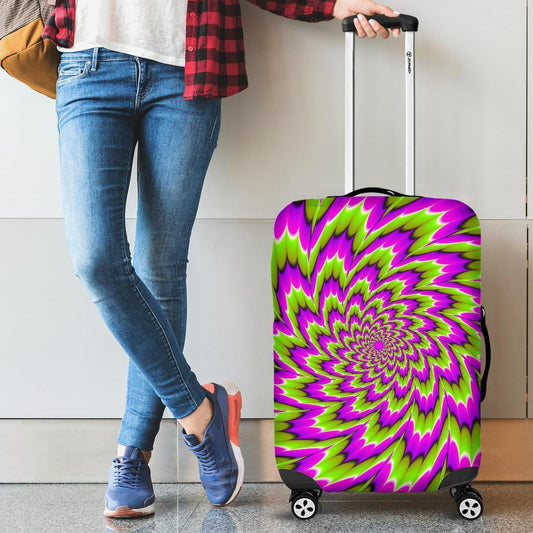Green Explosion Moving Optical Illusion Luggage Cover GearFrost