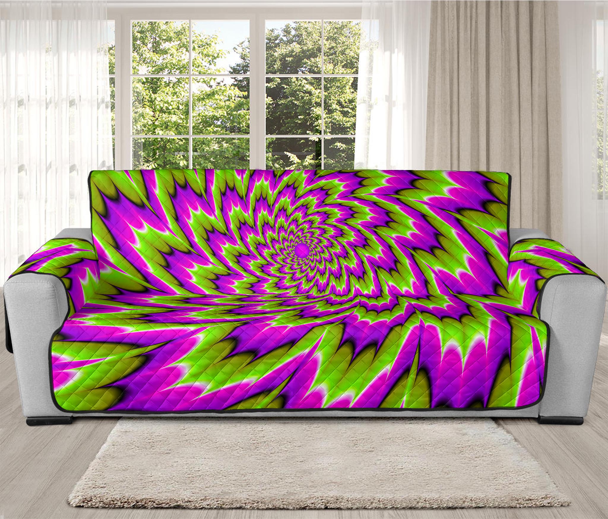 Green Explosion Moving Optical Illusion Oversized Sofa Protector