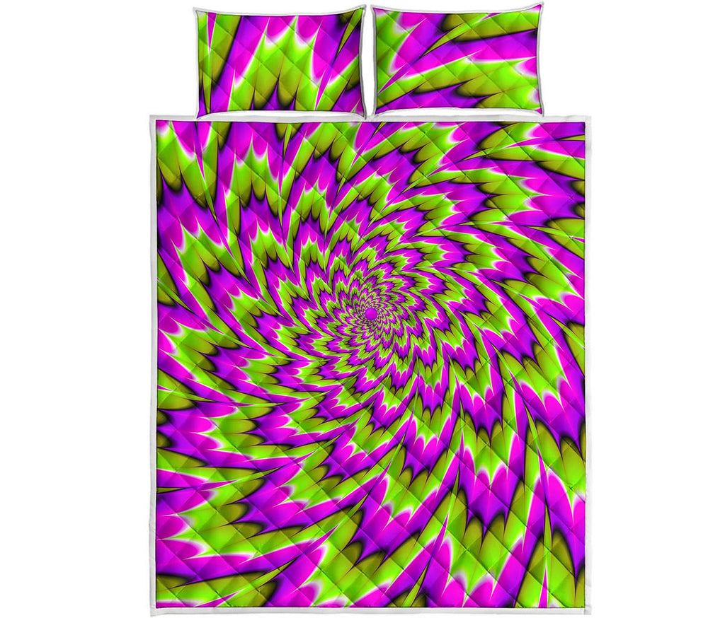 Green Explosion Moving Optical Illusion Quilt Bed Set