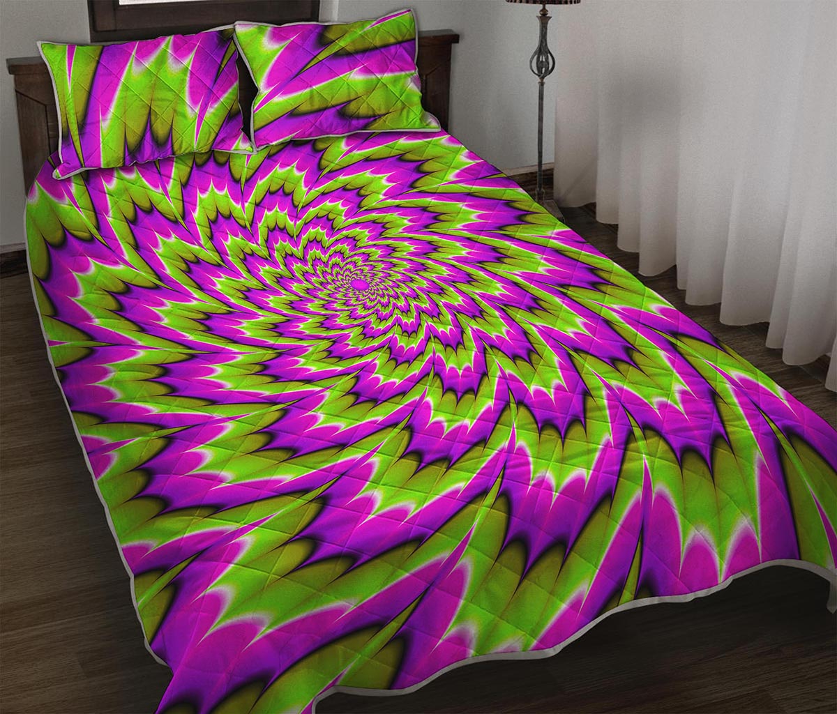 Green Explosion Moving Optical Illusion Quilt Bed Set