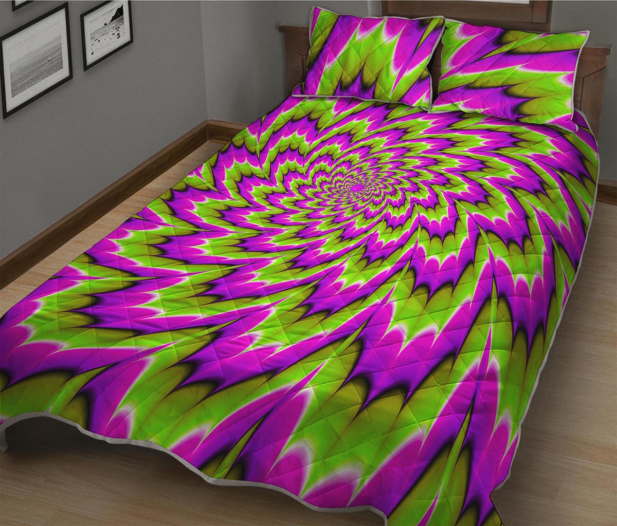 Green Explosion Moving Optical Illusion Quilt Bed Set