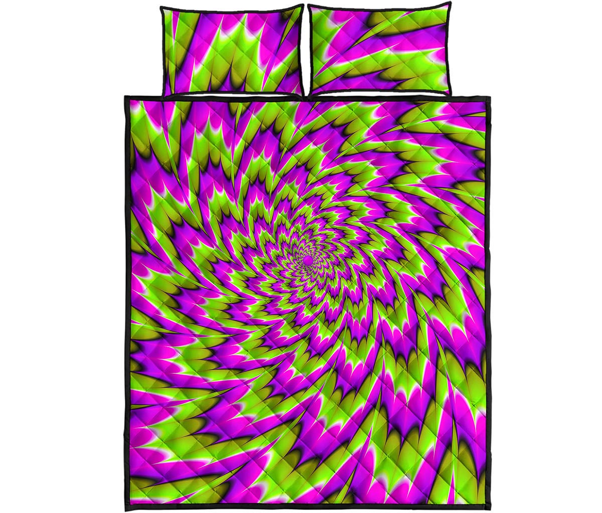 Green Explosion Moving Optical Illusion Quilt Bed Set