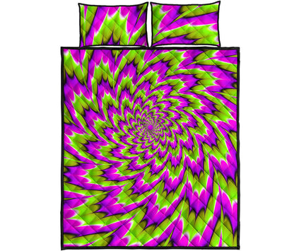 Green Explosion Moving Optical Illusion Quilt Bed Set