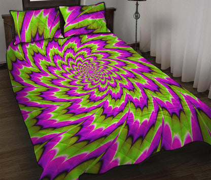 Green Explosion Moving Optical Illusion Quilt Bed Set