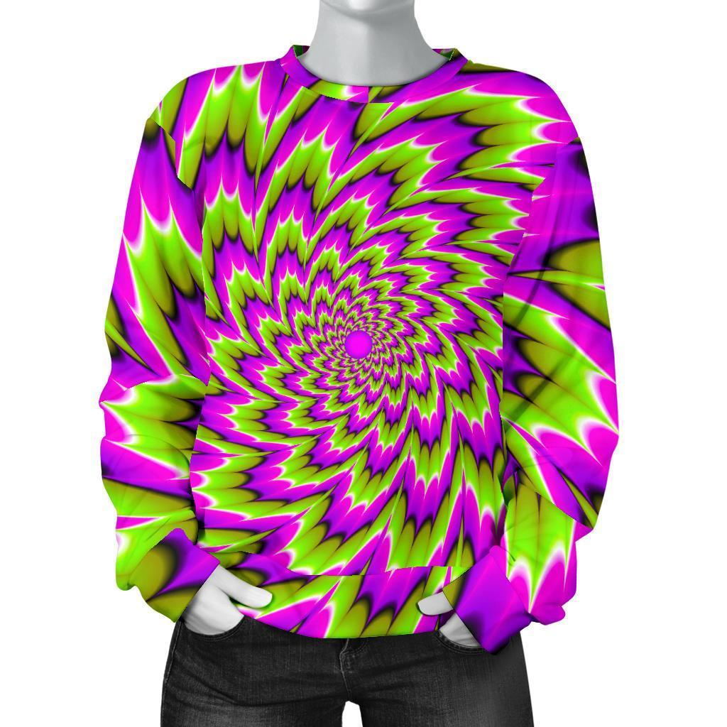 Green Explosion Moving Optical Illusion Women's Crewneck Sweatshirt GearFrost