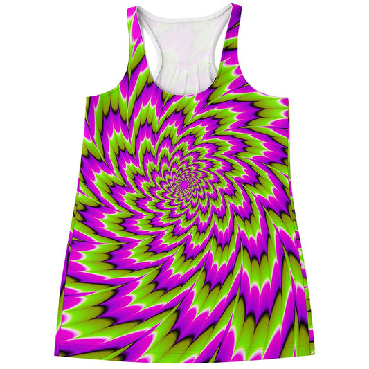 Green Explosion Moving Optical Illusion Women's Racerback Tank Top