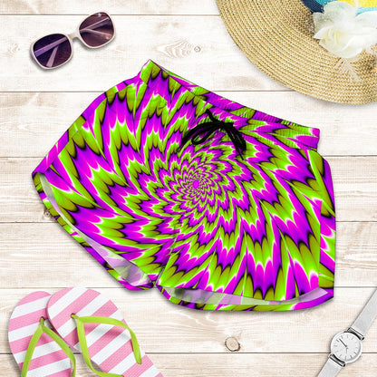 Green Explosion Moving Optical Illusion Women's Shorts