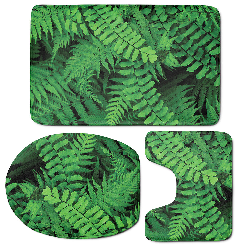 Green Fern Leaf Print 3 Piece Bath Mat Set