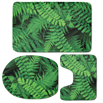 Green Fern Leaf Print 3 Piece Bath Mat Set
