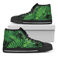 Green Fern Leaf Print Black High Top Sneakers