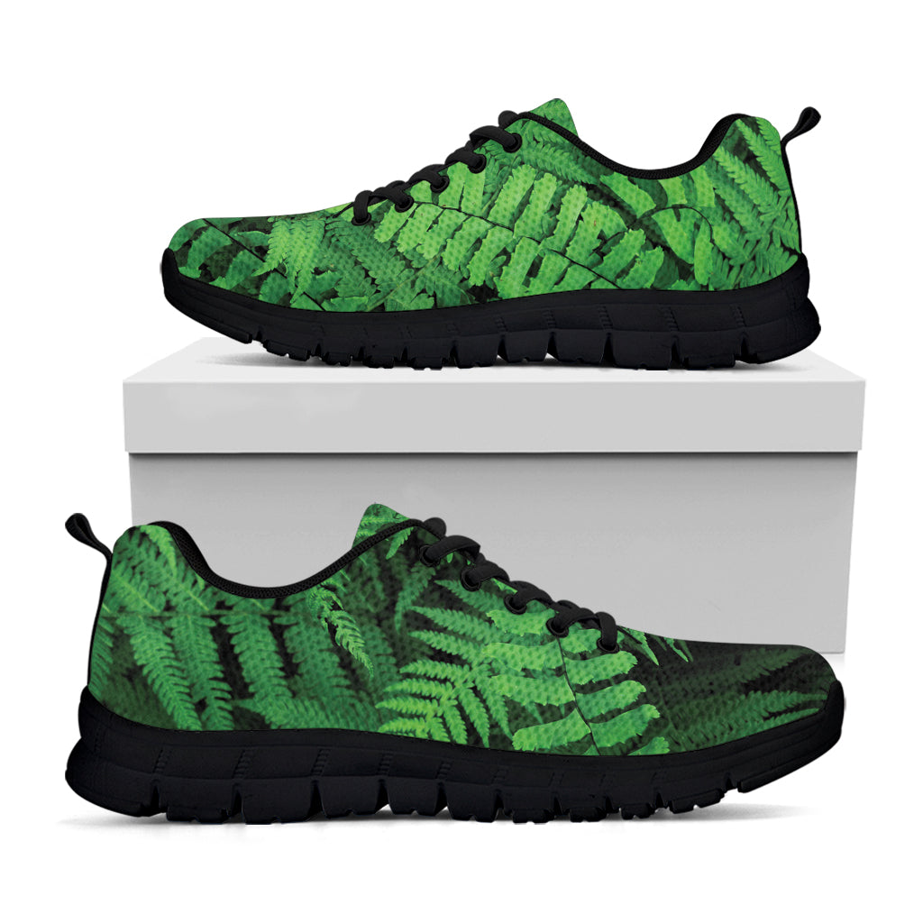 Green Fern Leaf Print Black Sneakers