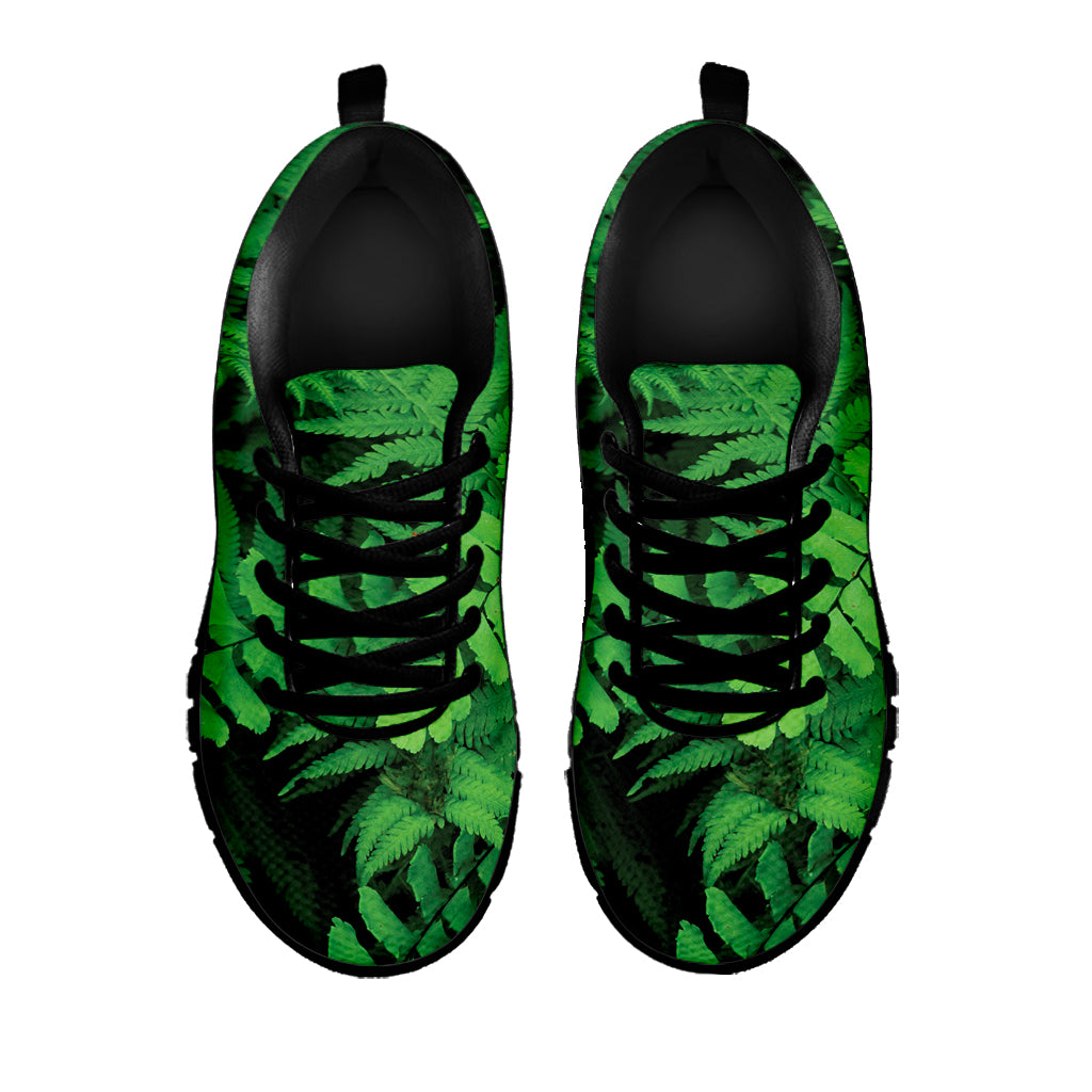 Green Fern Leaf Print Black Sneakers