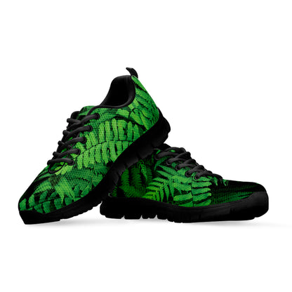 Green Fern Leaf Print Black Sneakers