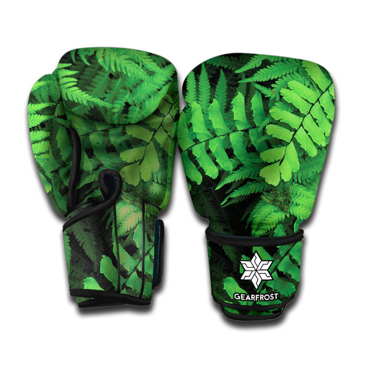 Green Fern Leaf Print Boxing Gloves