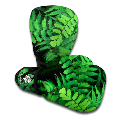 Green Fern Leaf Print Boxing Gloves