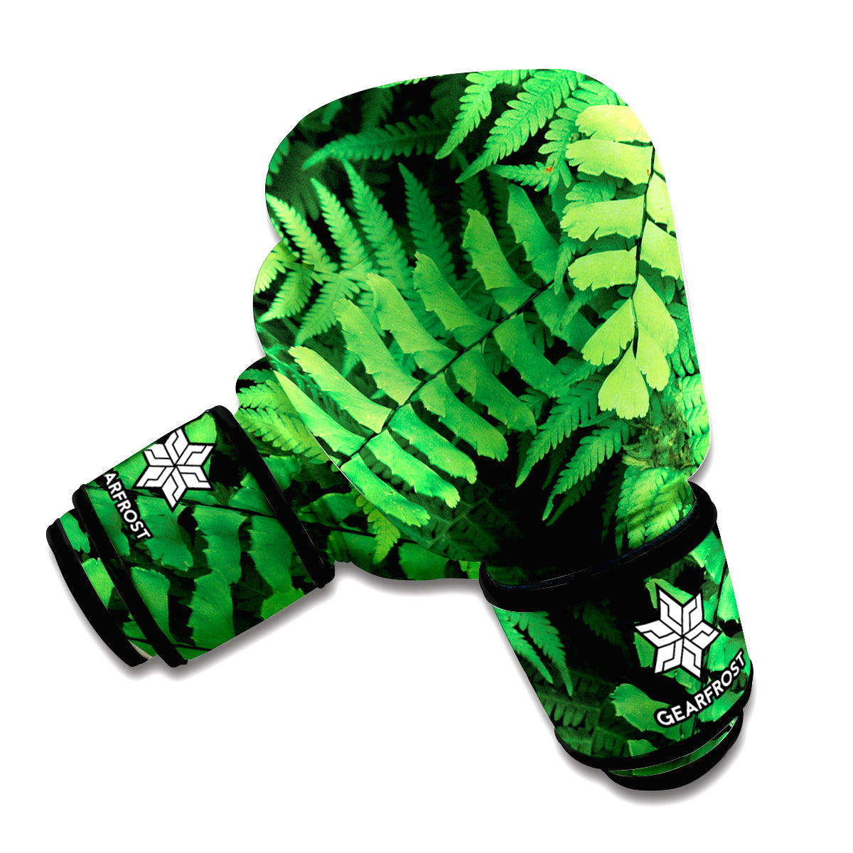 Green Fern Leaf Print Boxing Gloves
