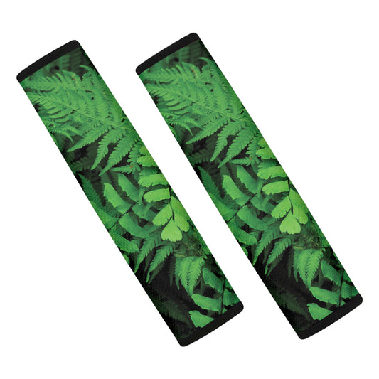 Green Fern Leaf Print Car Seat Belt Covers