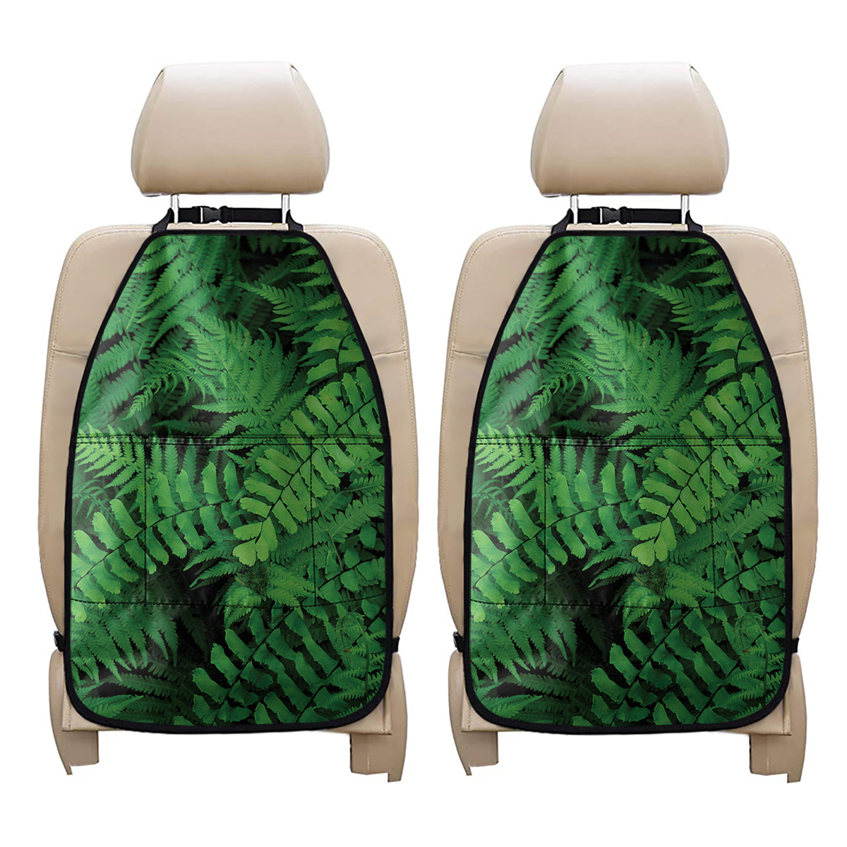 Green Fern Leaf Print Car Seat Organizers