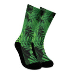 Green Fern Leaf Print Crew Socks