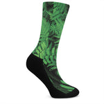 Green Fern Leaf Print Crew Socks