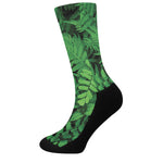 Green Fern Leaf Print Crew Socks