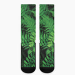 Green Fern Leaf Print Crew Socks