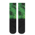 Green Fern Leaf Print Crew Socks