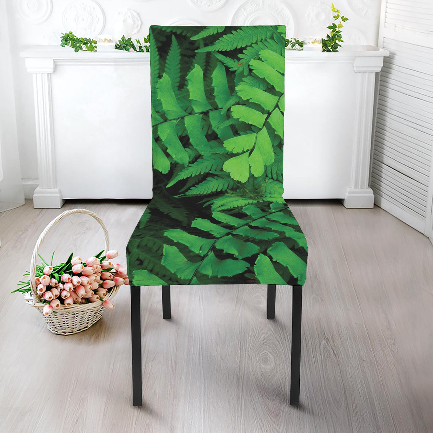 Green Fern Leaf Print Dining Chair Slipcover