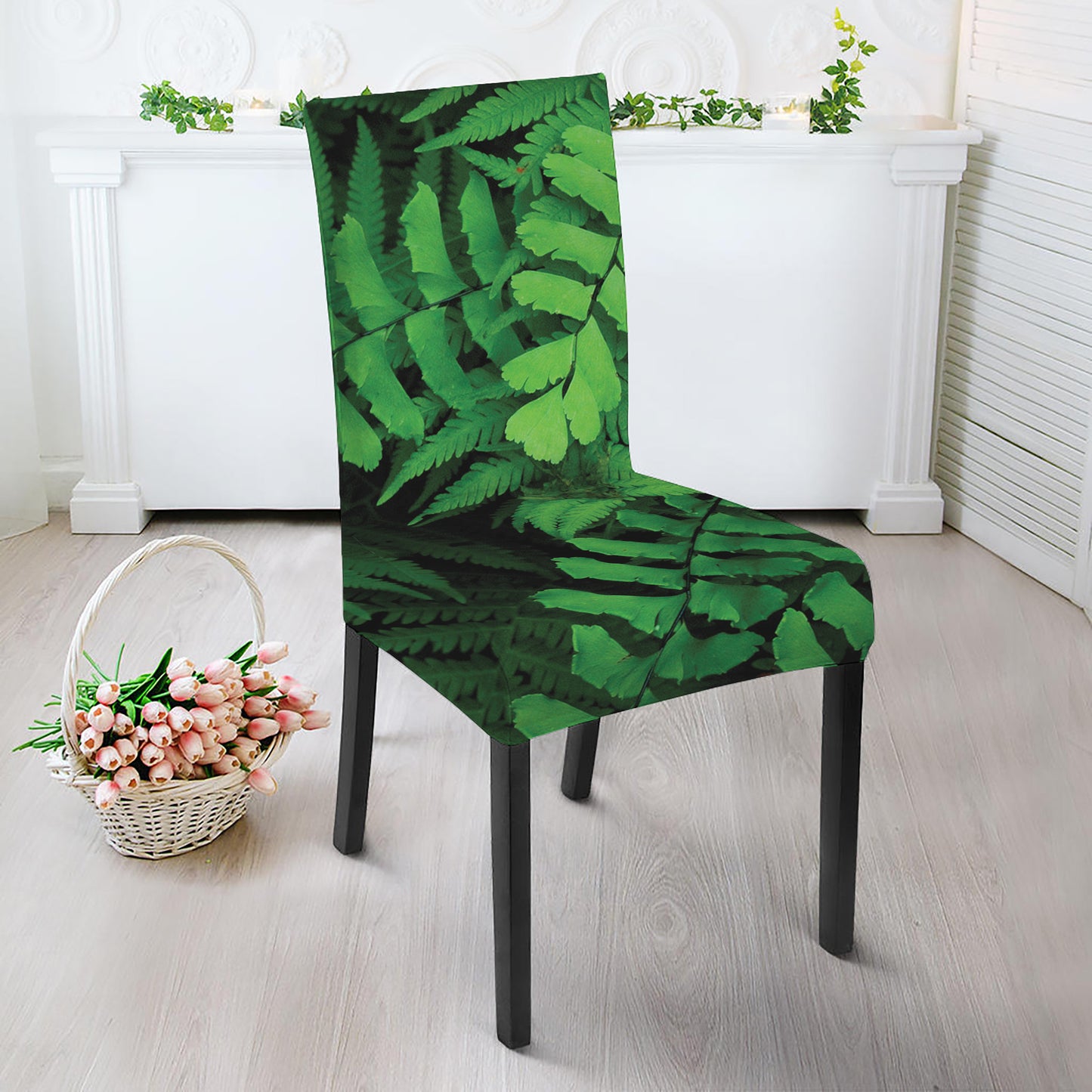 Green Fern Leaf Print Dining Chair Slipcover