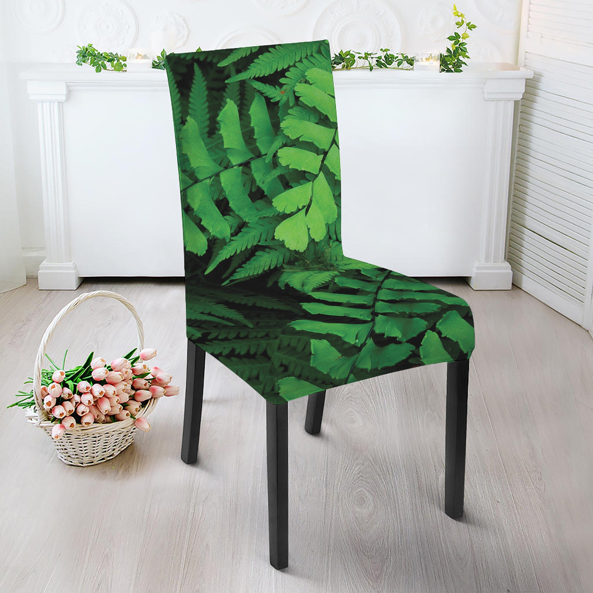 Green Fern Leaf Print Dining Chair Slipcover