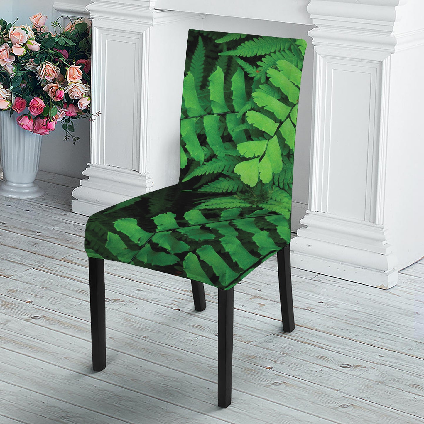 Green Fern Leaf Print Dining Chair Slipcover