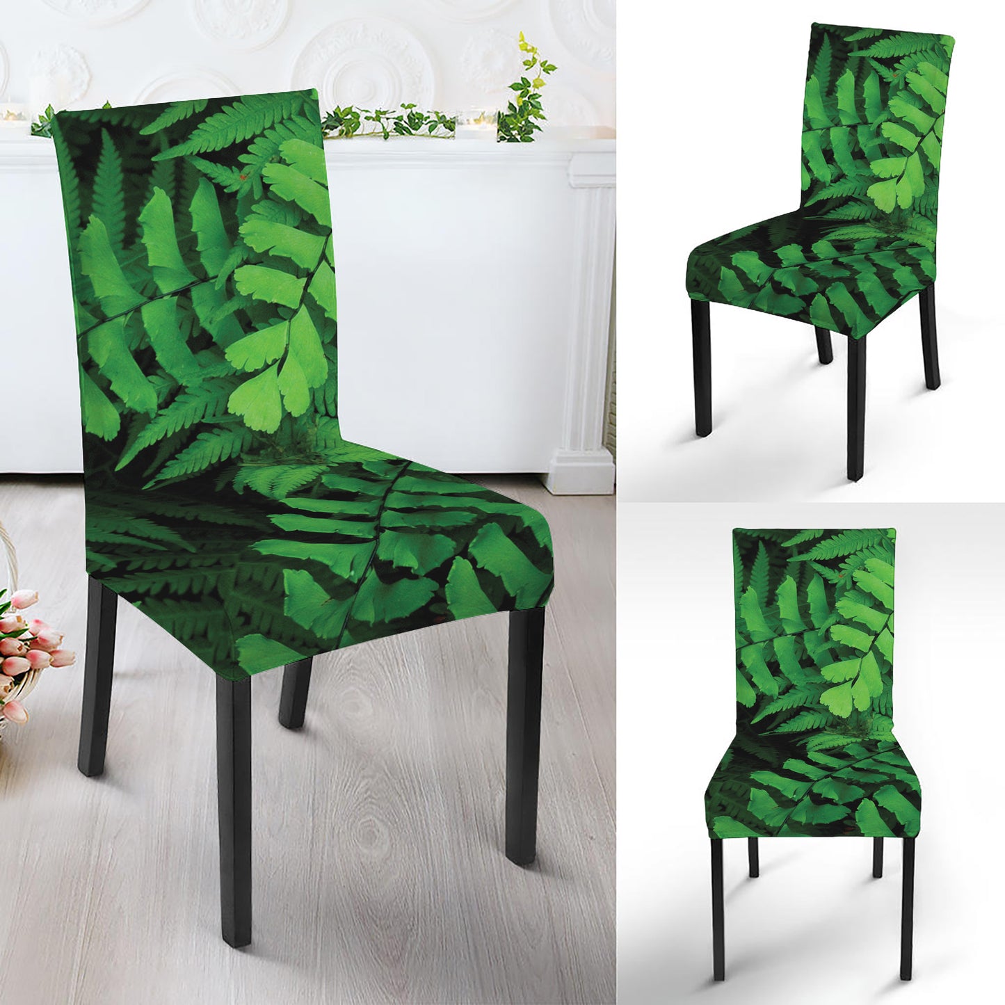 Green Fern Leaf Print Dining Chair Slipcover