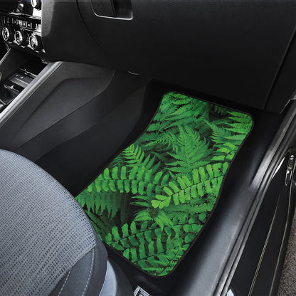 Green Fern Leaf Print Front and Back Car Floor Mats