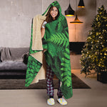 Green Fern Leaf Print Hooded Blanket