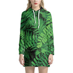 Green Fern Leaf Print Hoodie Dress