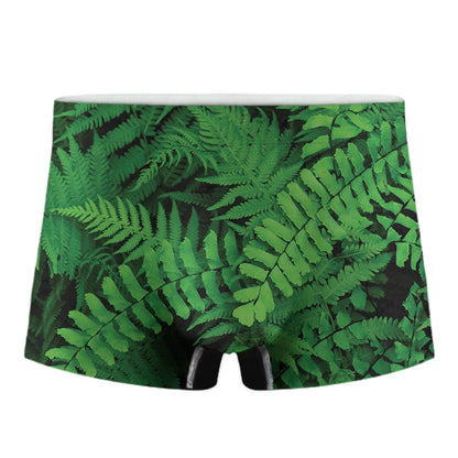 Green Fern Leaf Print Men's Boxer Briefs