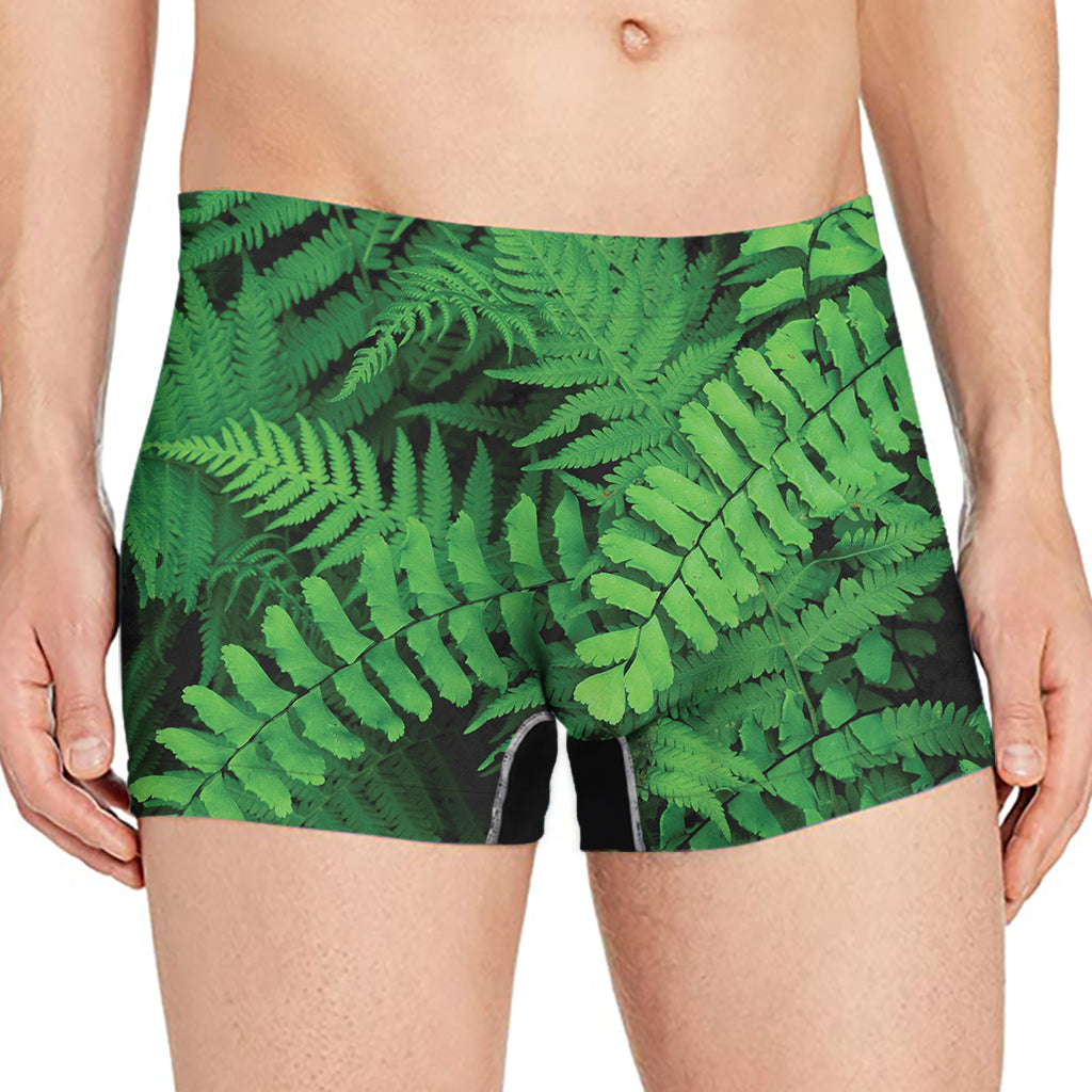 Green Fern Leaf Print Men's Boxer Briefs